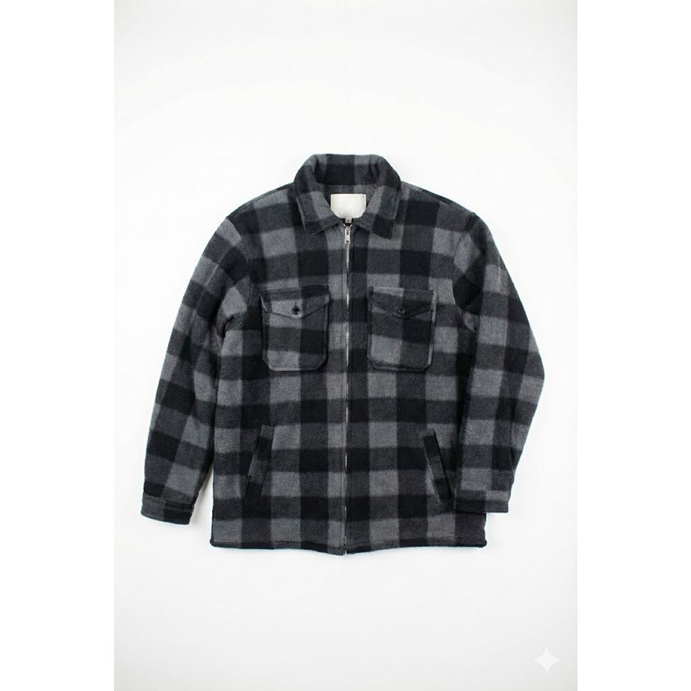 Oscar Sports Plaid Sherpa Lined Jacket Men's XL Grey Black Buffalo Check